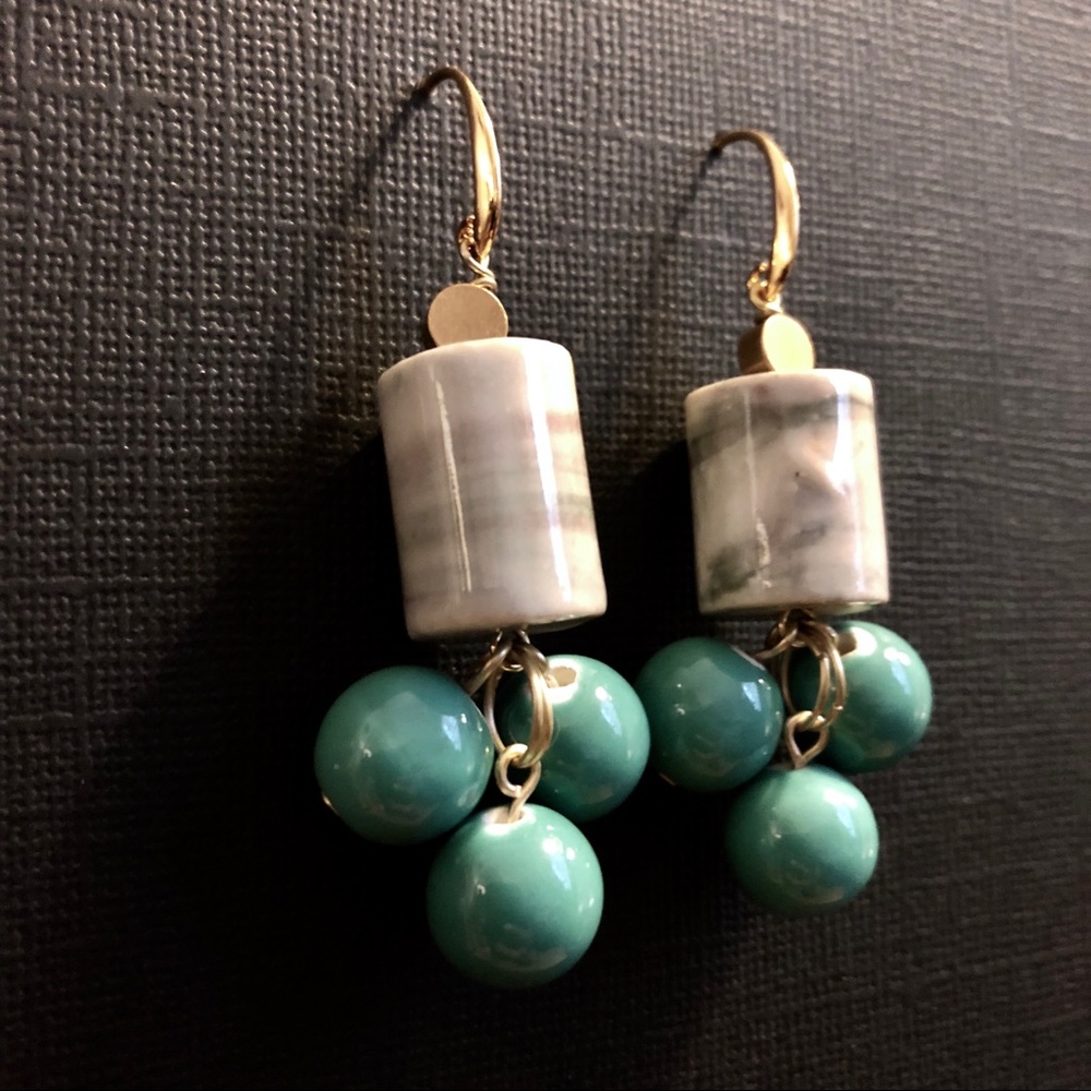 22k Gold Plated Brass Hook Earrings with Porcelain